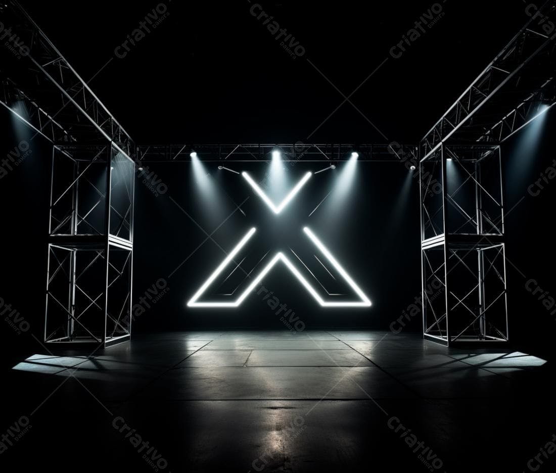 Palco com X iluminado em ambiente escuro