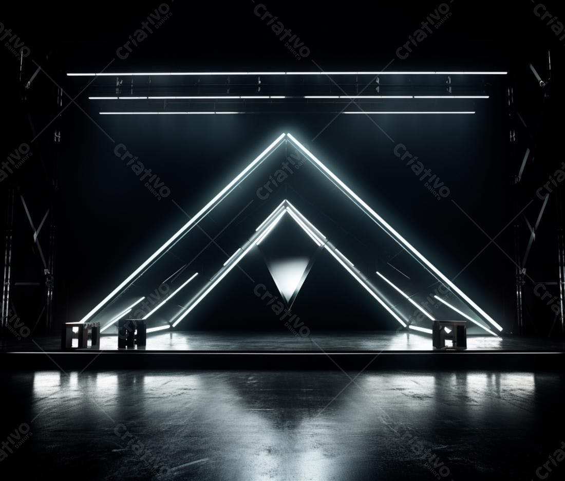 Palco com iluminação neon geométrica