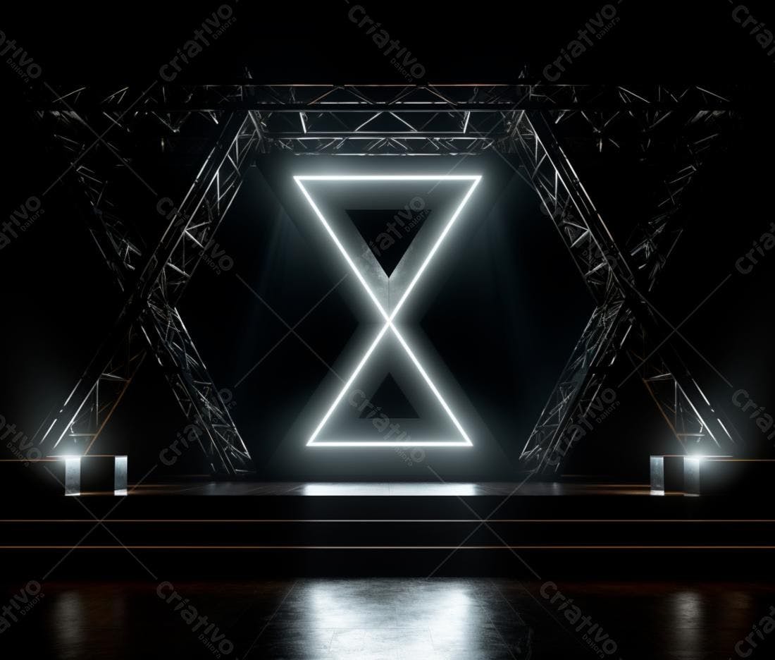 Palco com iluminação neon em formato de ampulheta