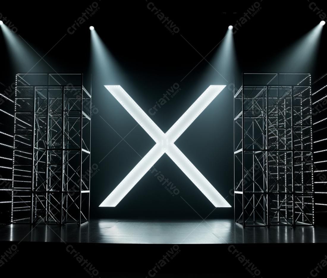 Palco com X luminoso e estruturas metálicas
