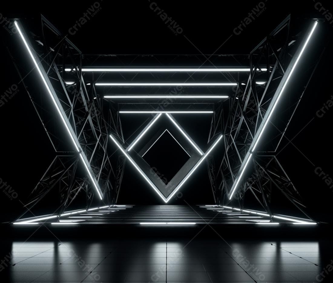 Estrutura metálica com luzes neon brancas