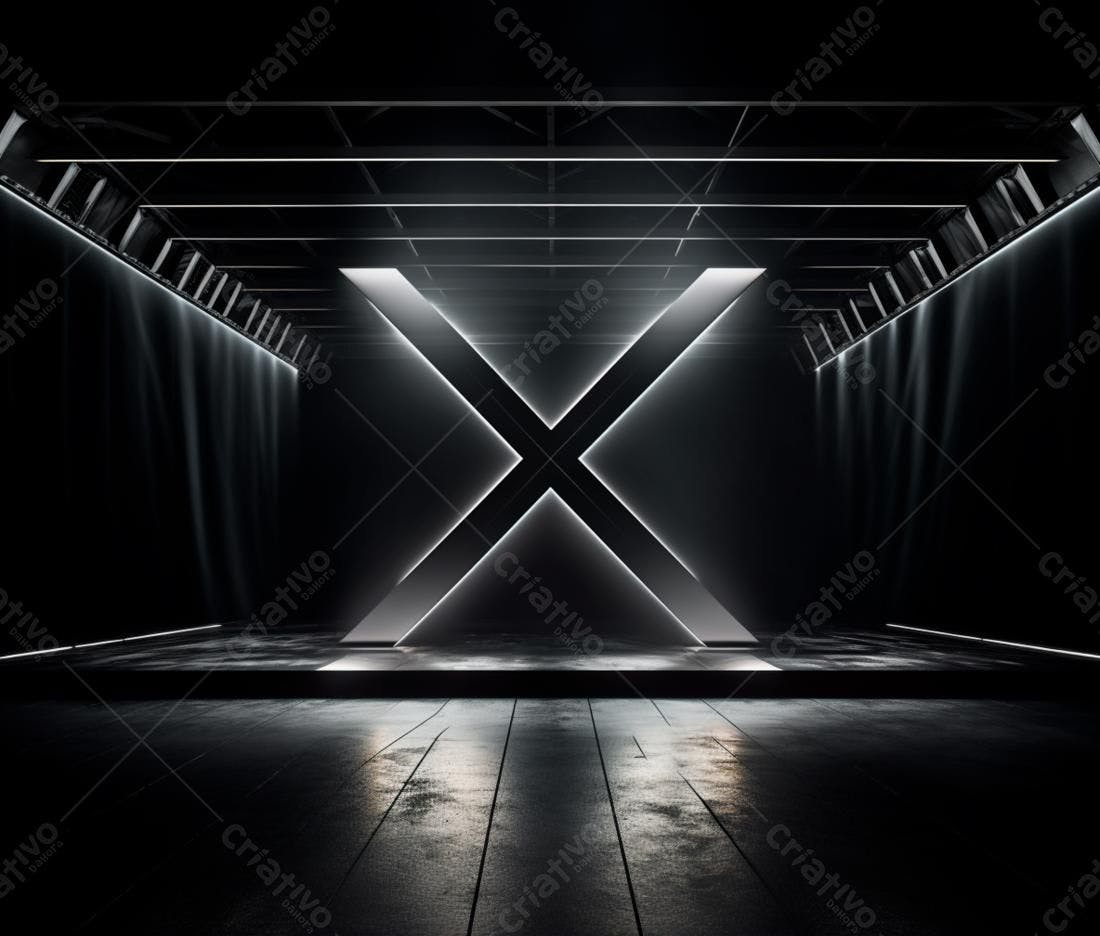 Ambiente escuro com iluminação em X