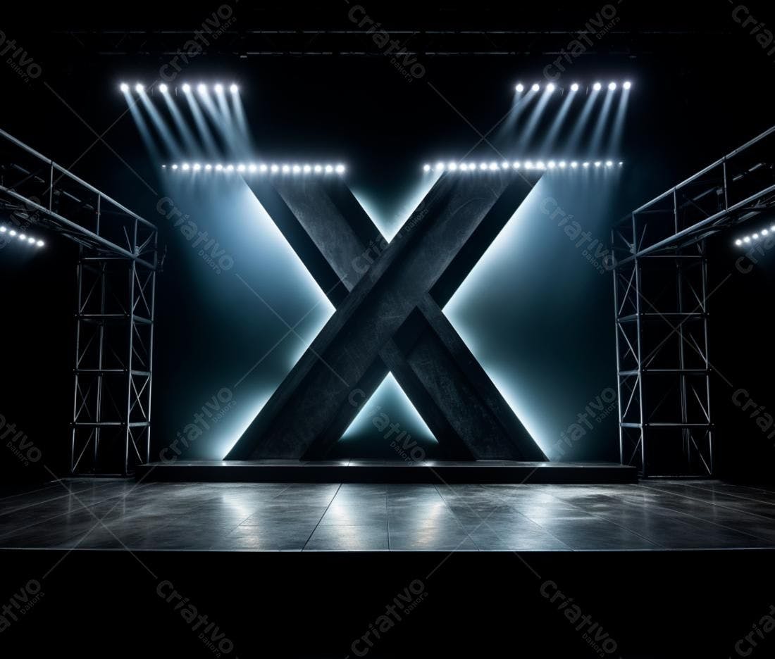 Palco com iluminação dramática e X de concreto