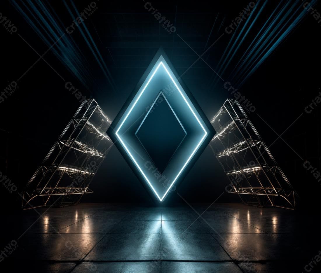 Moldura de Luz Neon Azul em Ambiente Escuro