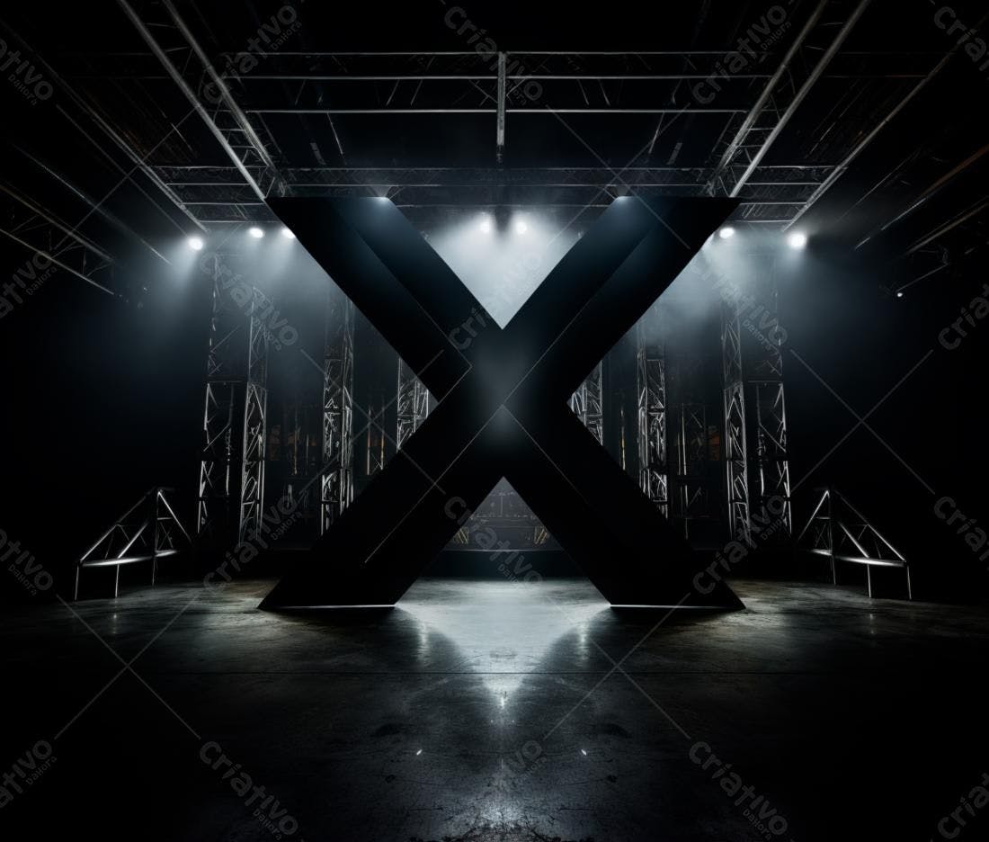 Letra X gigante em palco escuro
