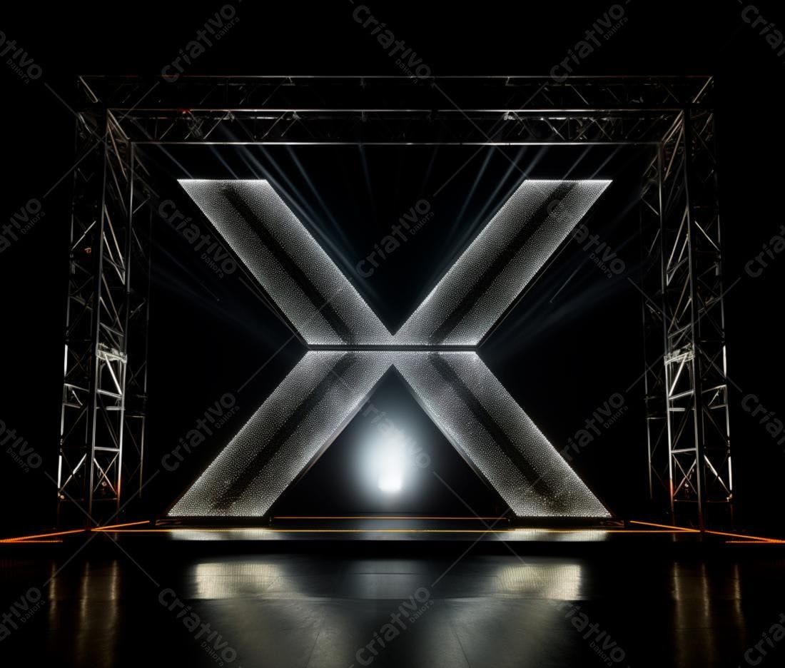 Letra X iluminada em palco escuro