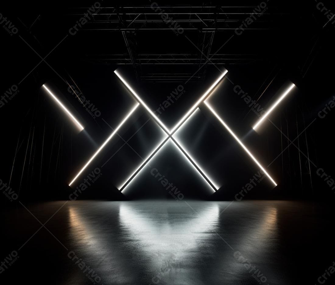 Luzes de neon cruzadas em estúdio escuro