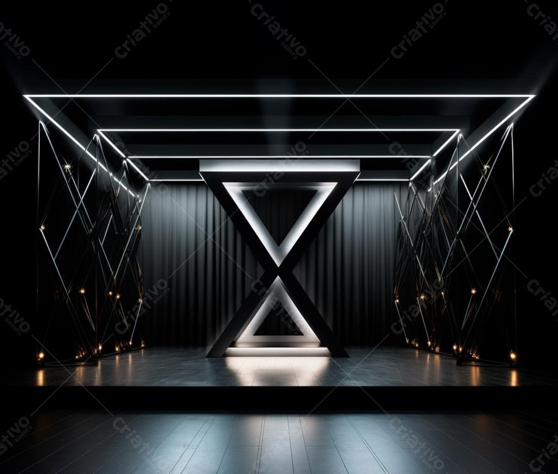 Palco minimalista preto e branco com iluminação