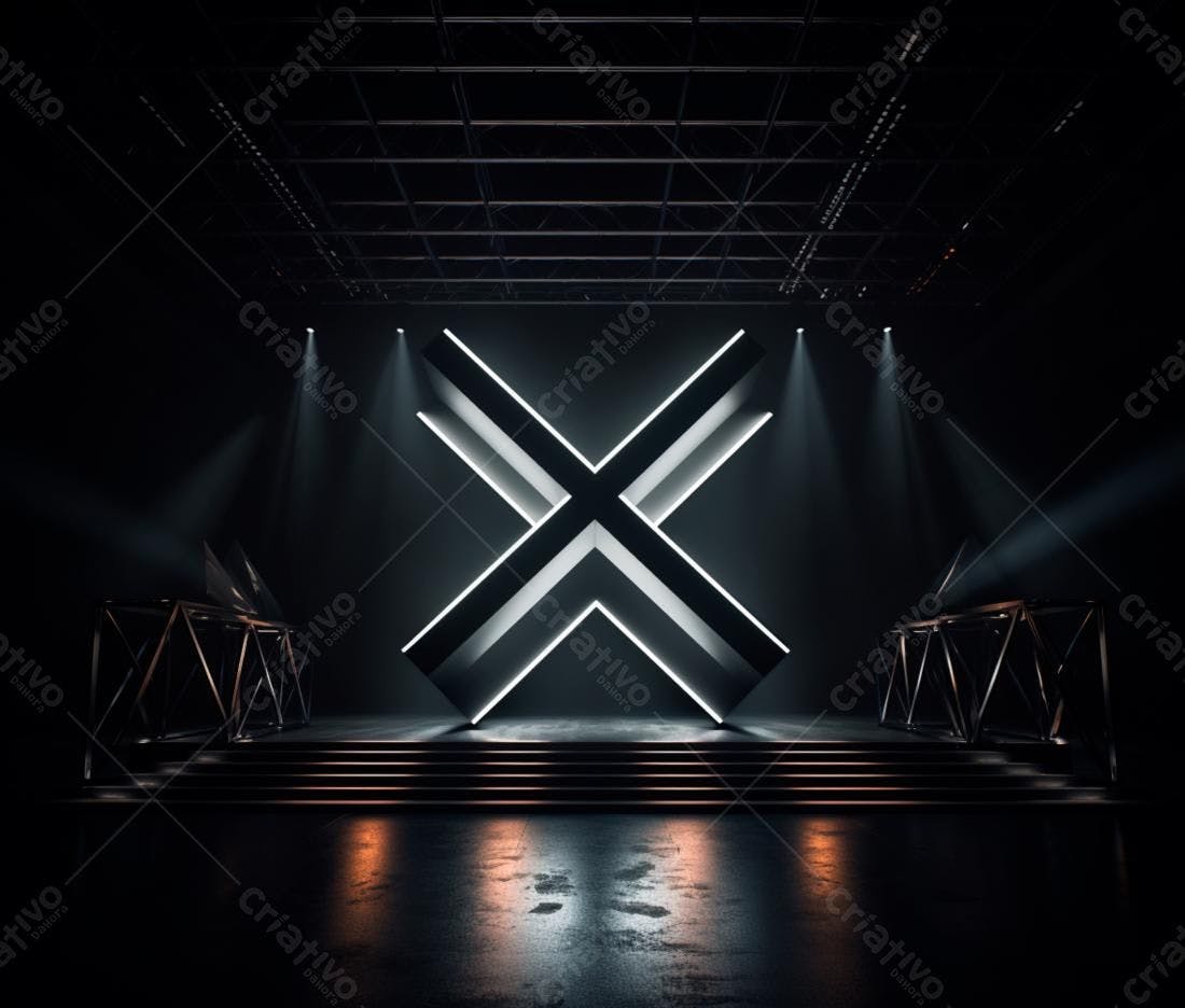 Palco com X iluminado em ambiente escuro