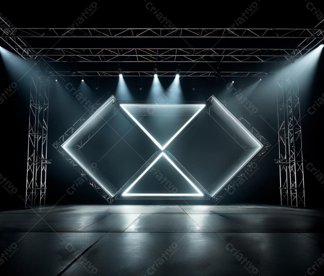 Palco com iluminação neon geométrica