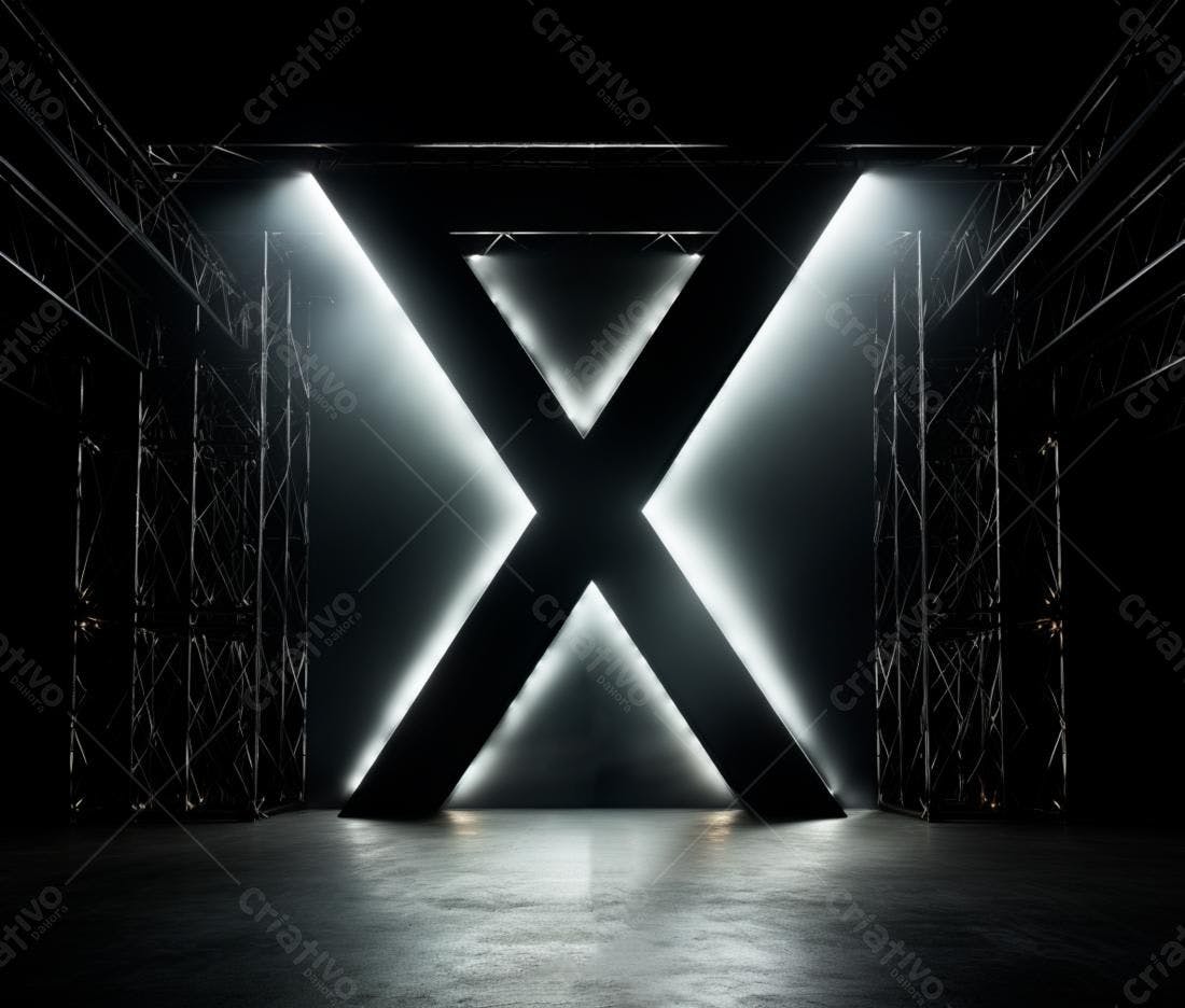 Letra X iluminada em palco escuro