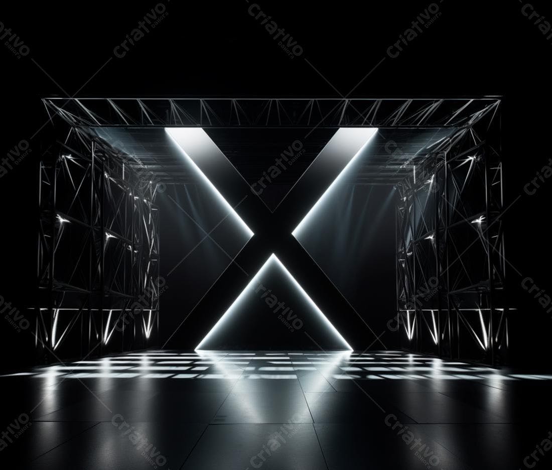 Palco iluminado com estrutura metálica em X