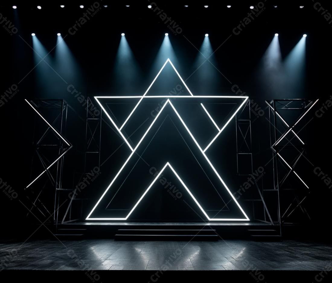 Palco com iluminação neon geométrica