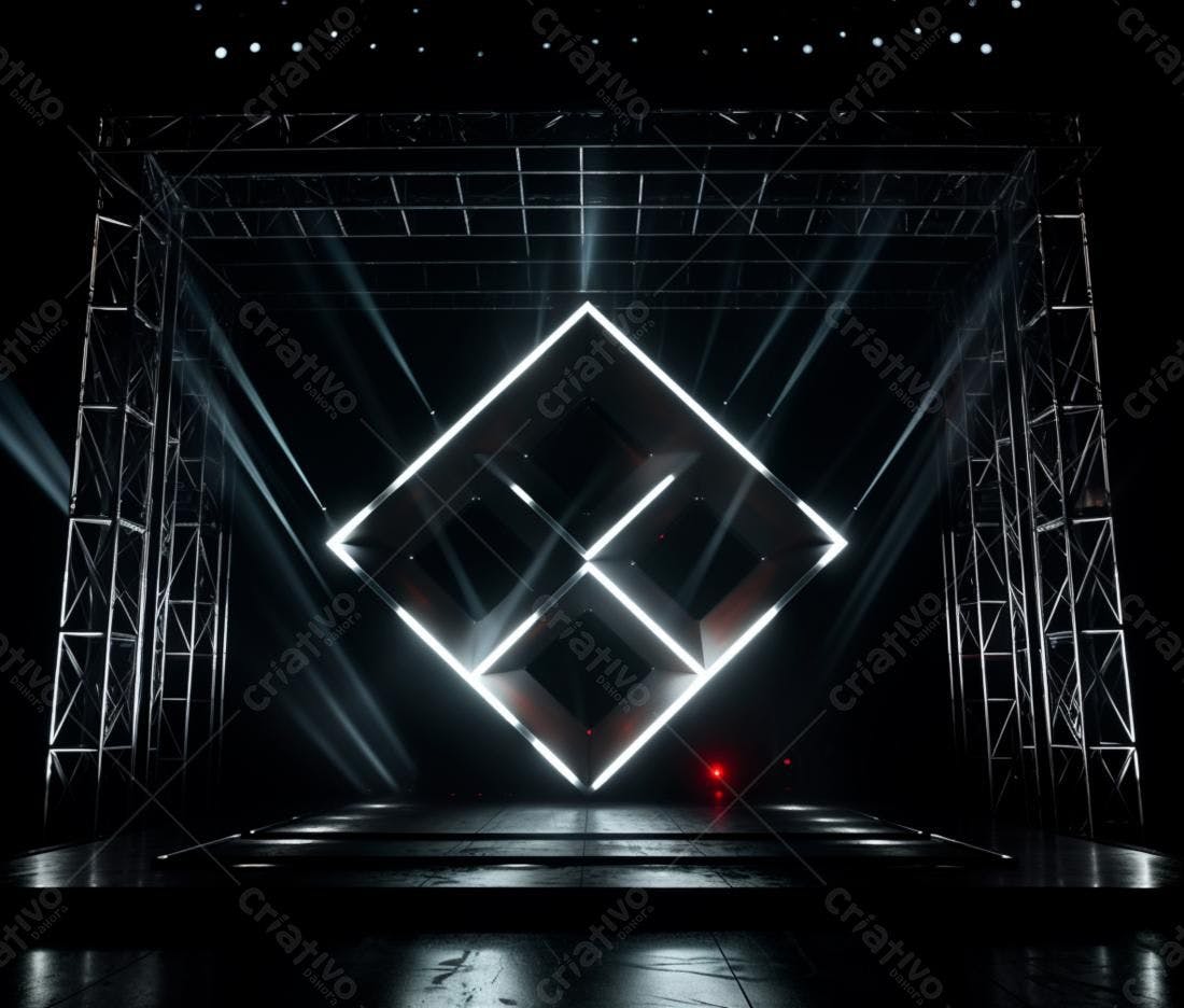 Instalação artística luminosa em palco escuro
