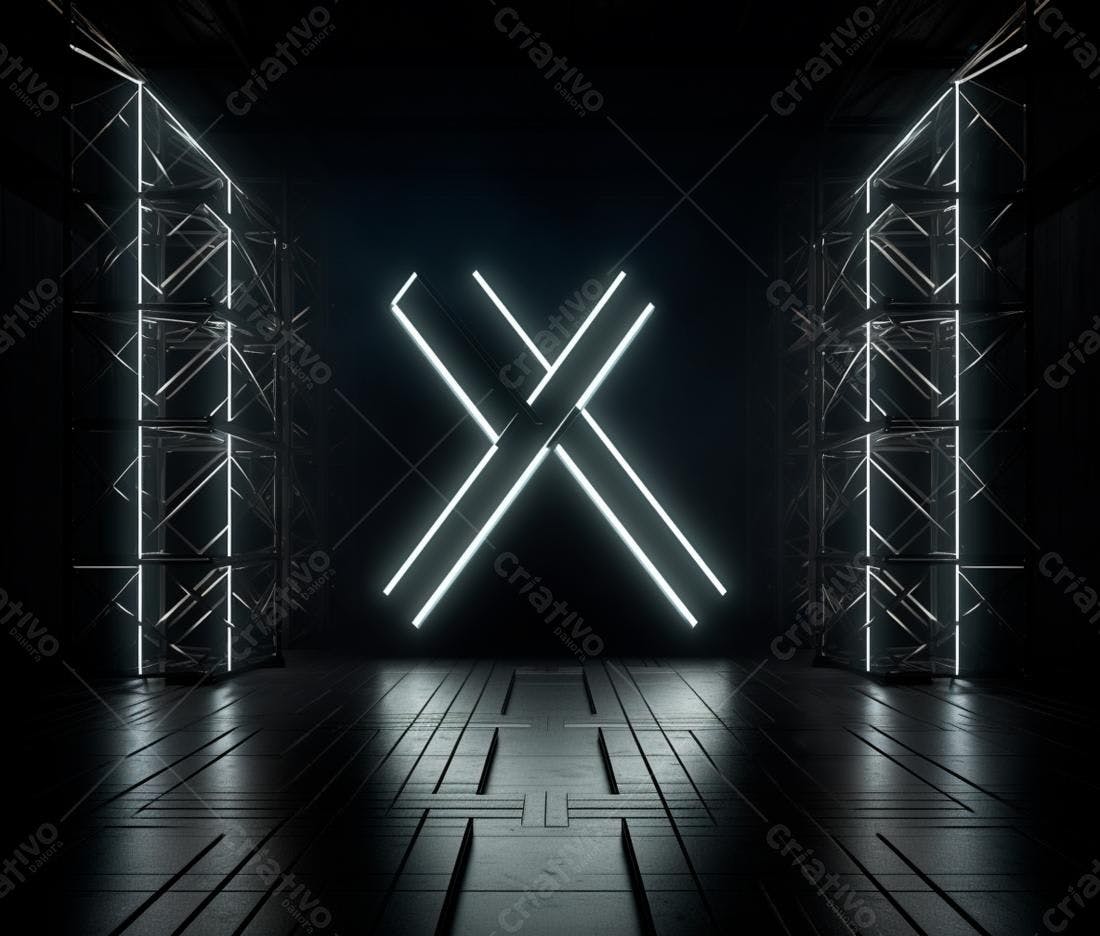 Luz Neon em X em ambiente escuro
