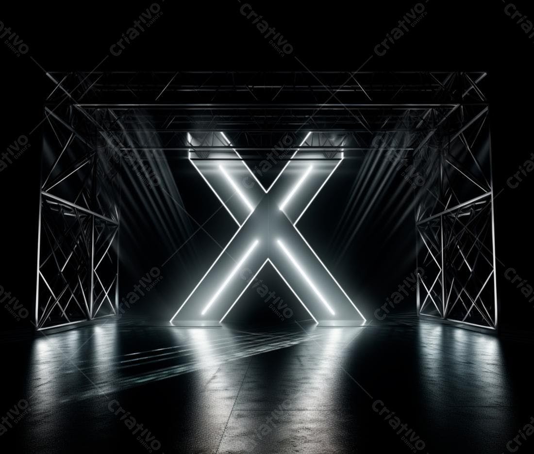 Letras de néon X em palco escuro