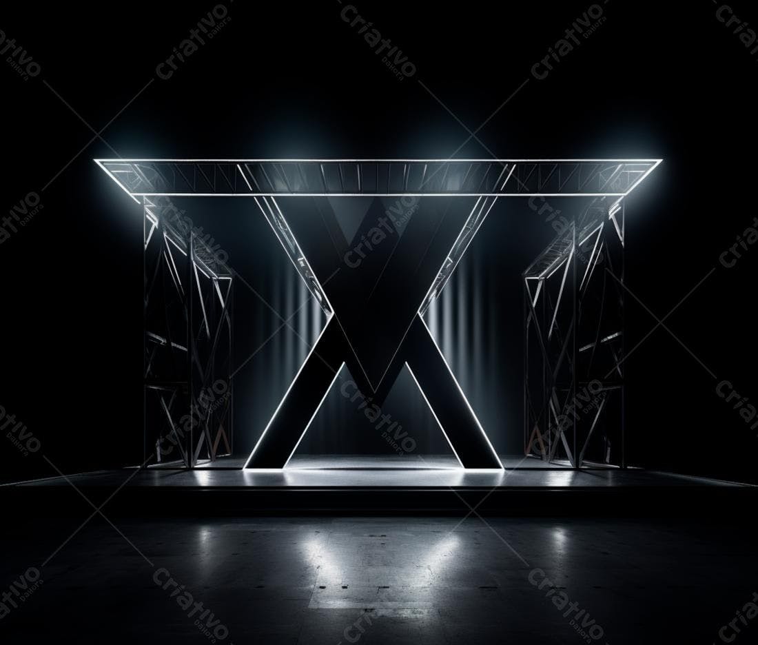 Palco minimalista preto com iluminação neon