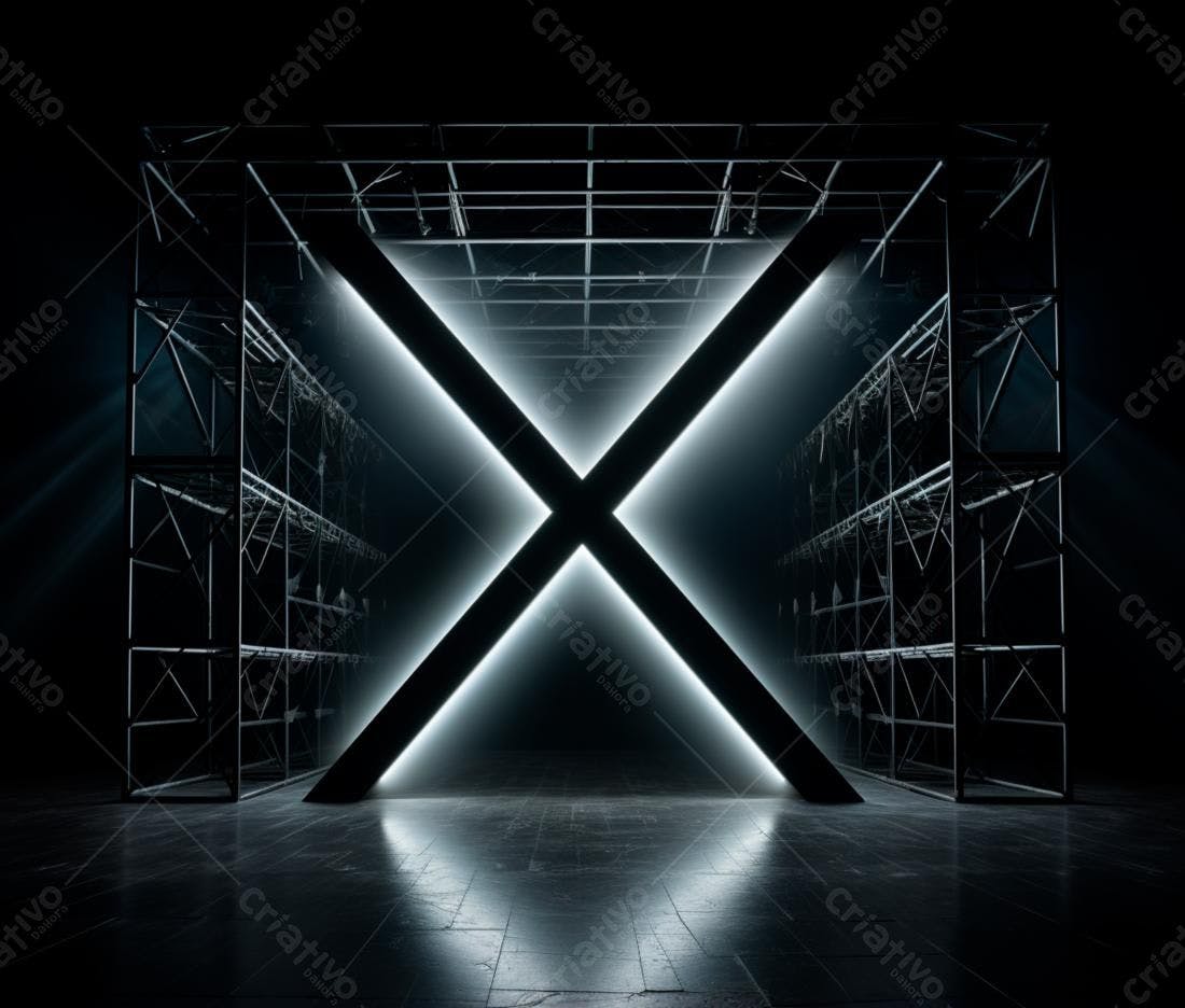 X luminoso em estrutura metálica escura