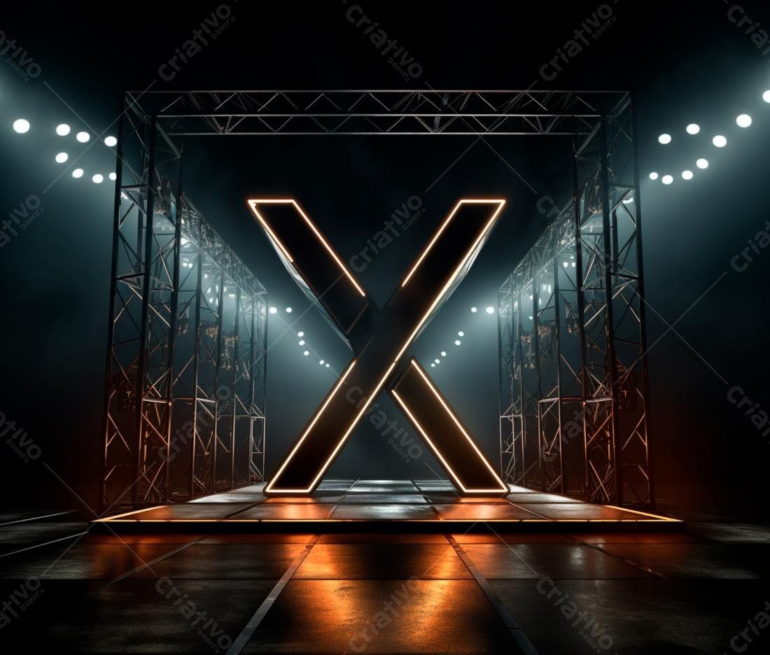Letra X Neon em Palco Escuro