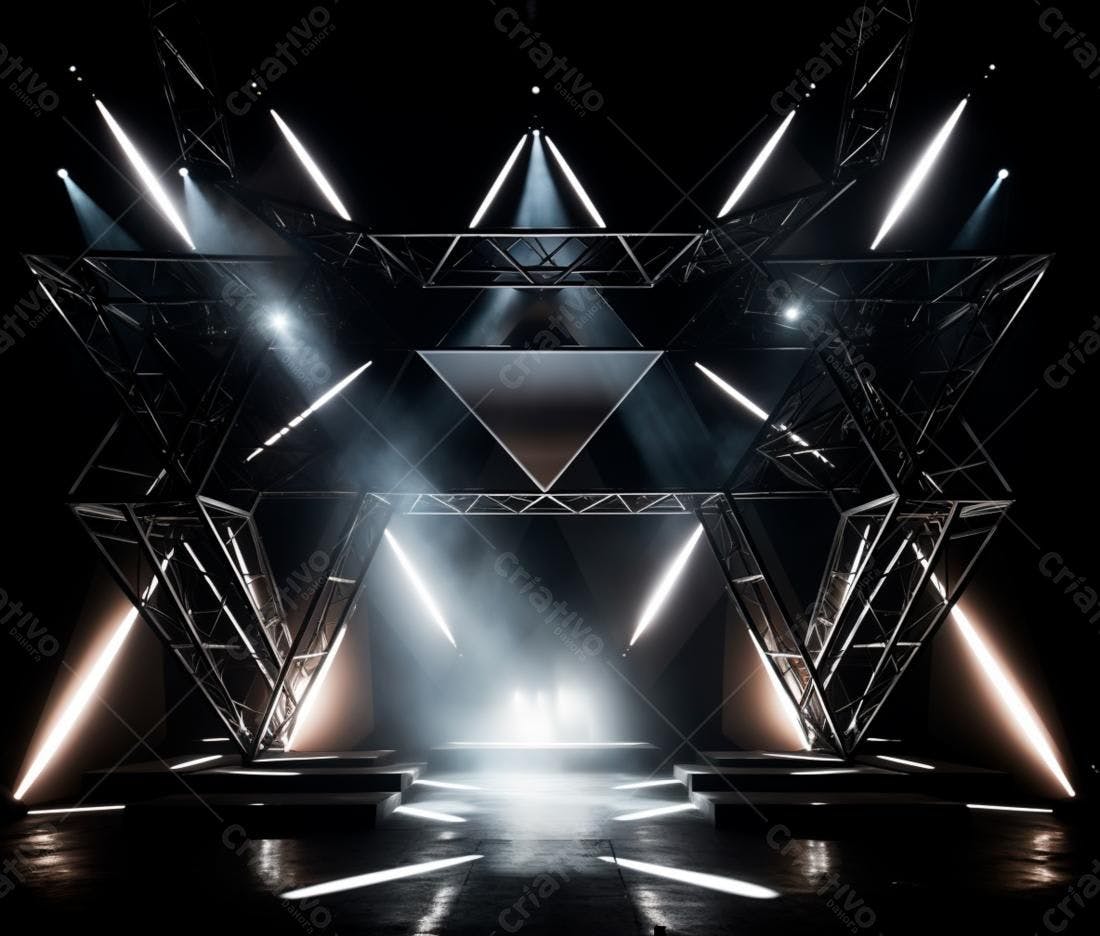 Palco iluminado com estrutura metálica