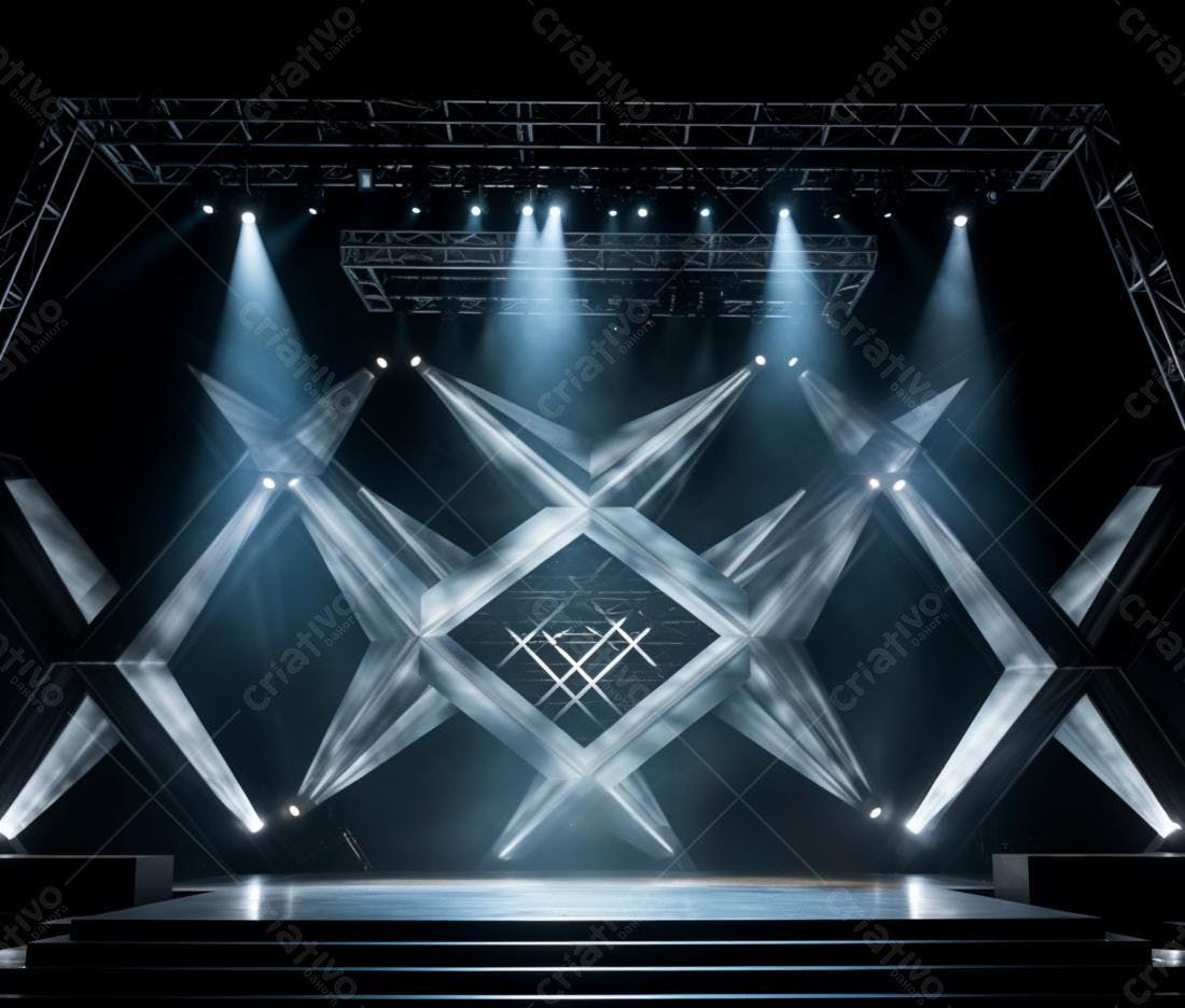 Palco iluminado para show com estrutura metálica