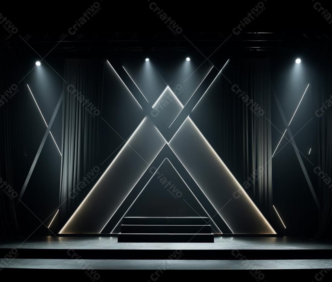 Palco minimalista preto e branco para evento