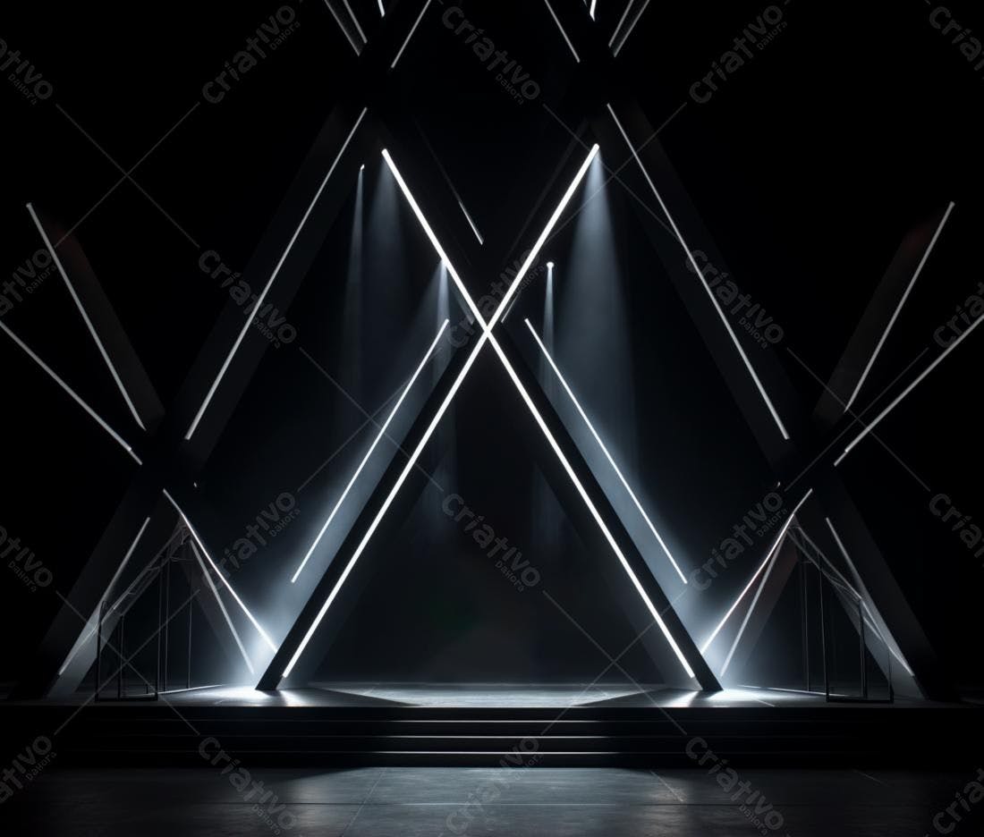 Palco iluminado com estrutura geométrica