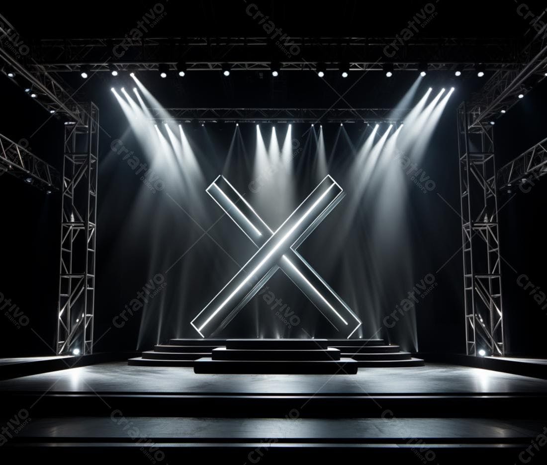 Palco iluminado com cruz neon