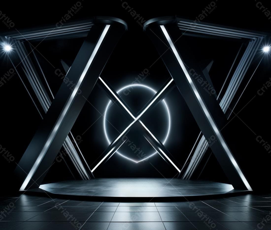 Plataforma futurista com iluminação neon