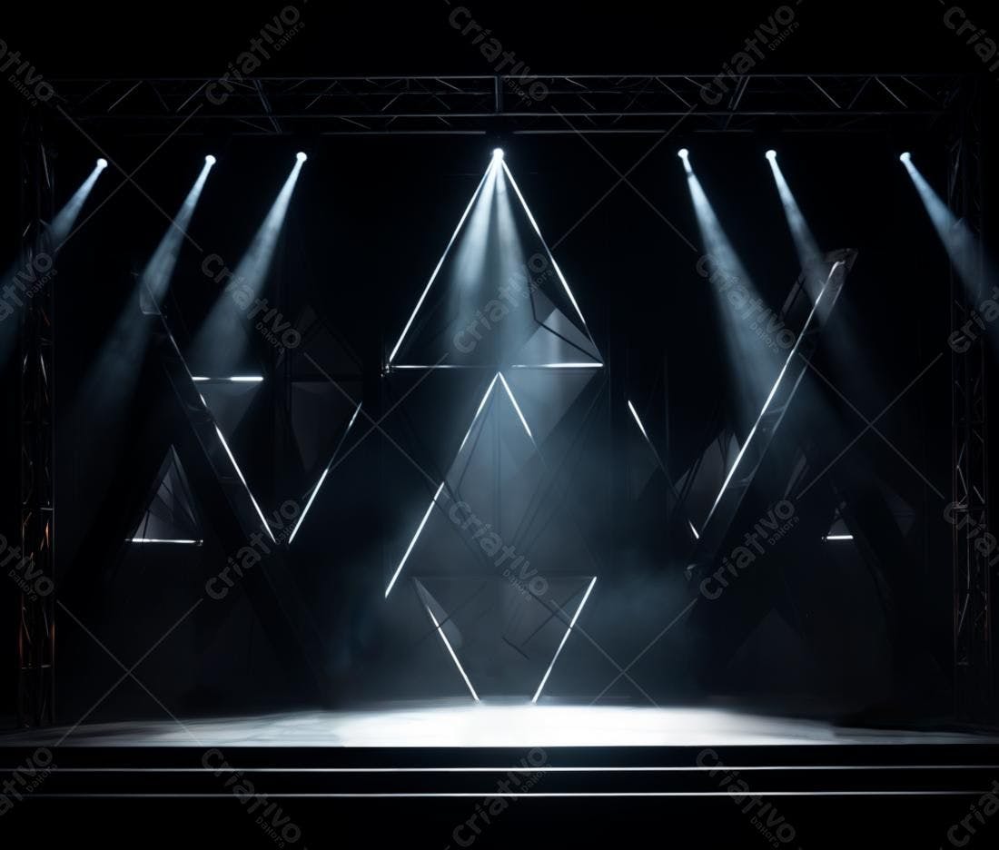 Palco iluminado com luzes e névoa