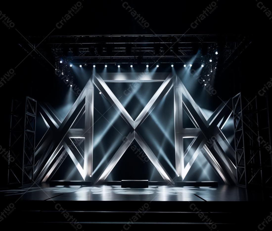 Palco iluminado com estrutura metálica