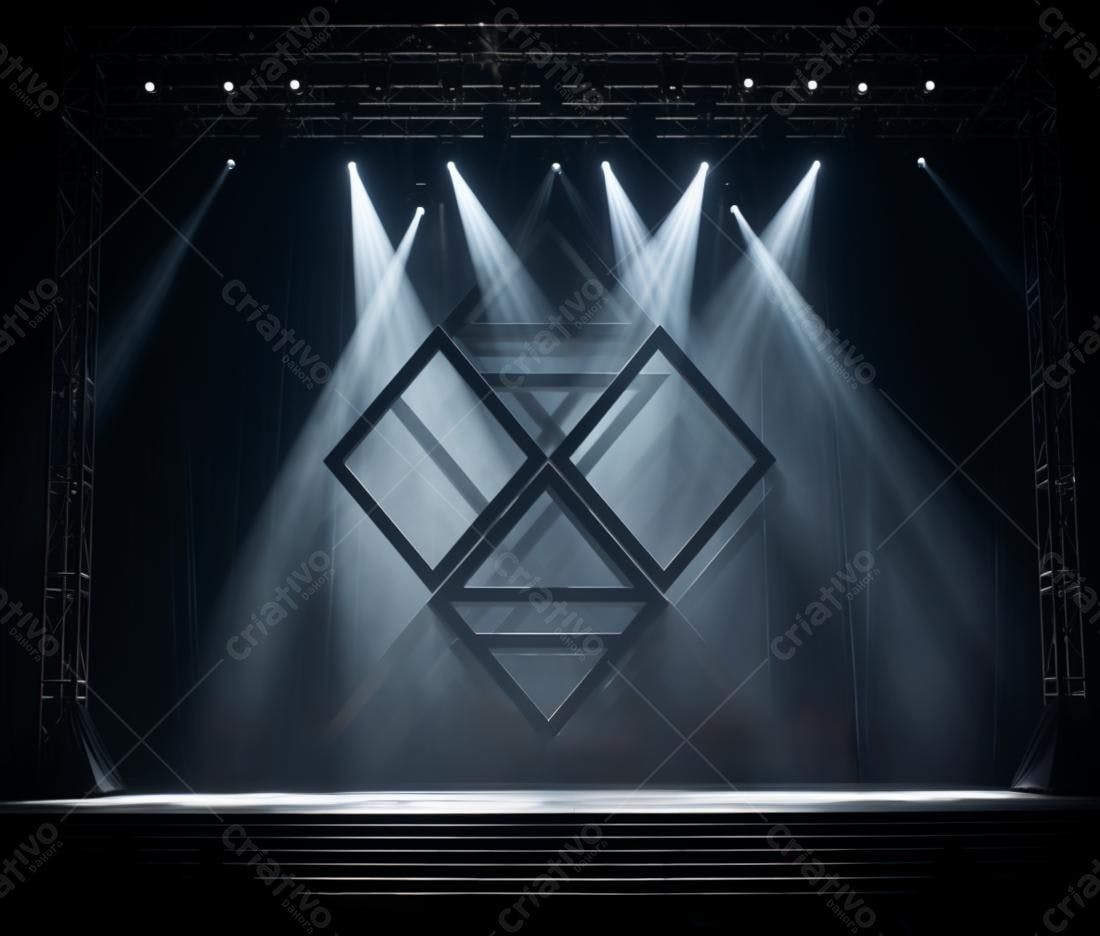 Palco iluminado com estrutura geométrica