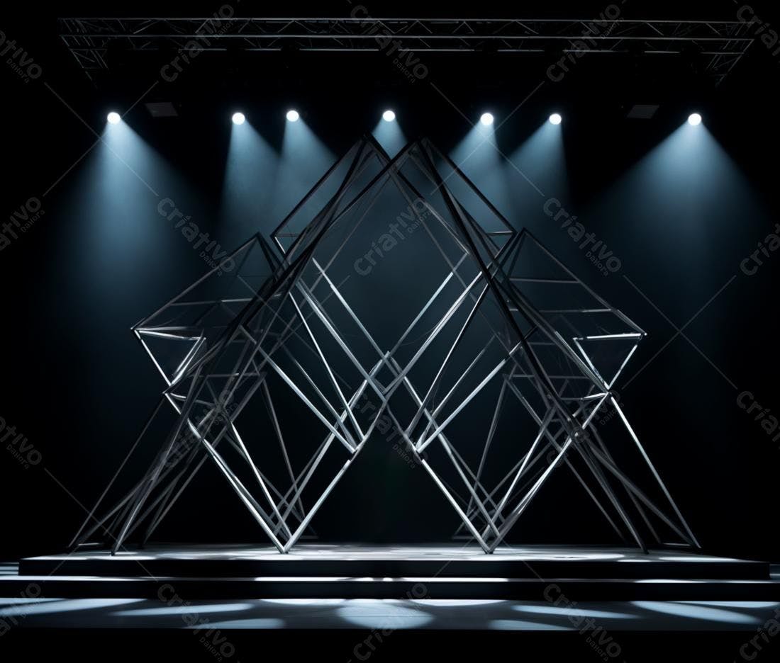 Estrutura metálica em palco iluminado