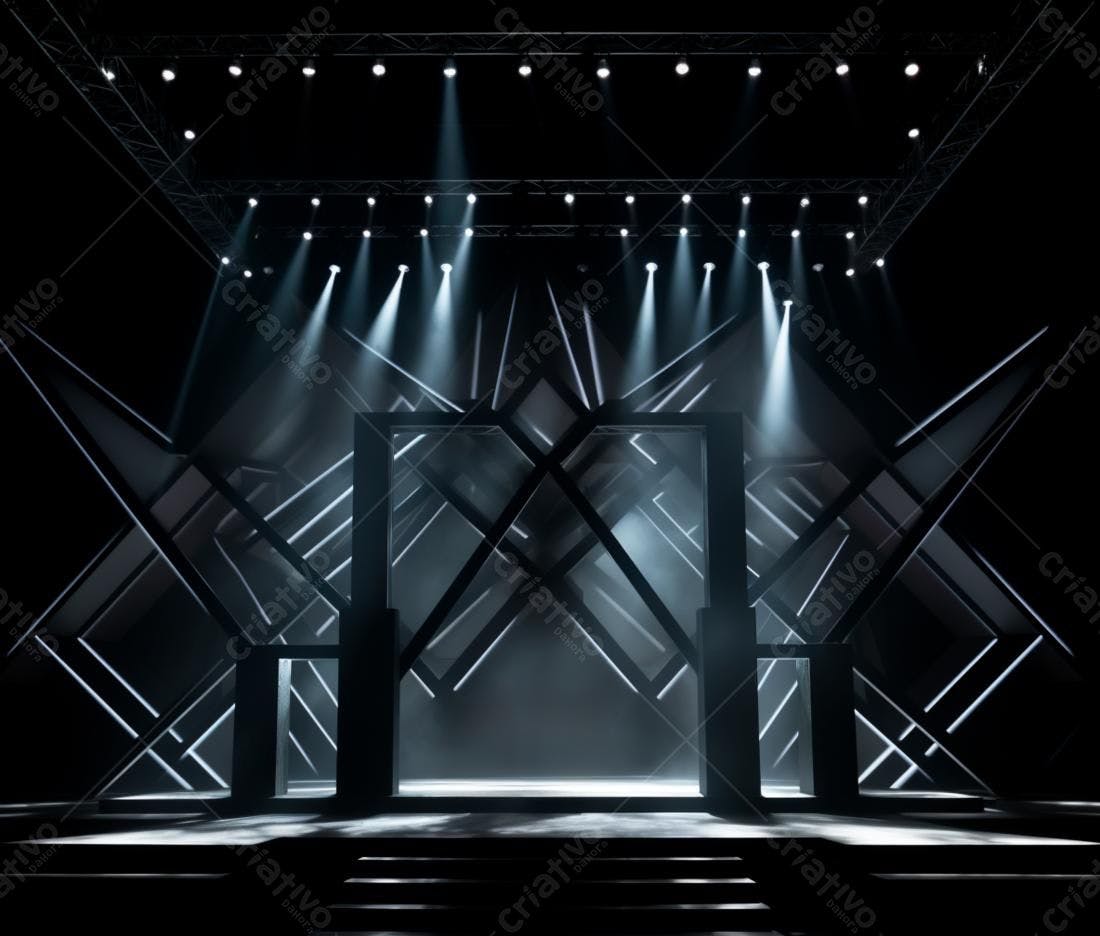 Palco iluminado com estrutura geométrica