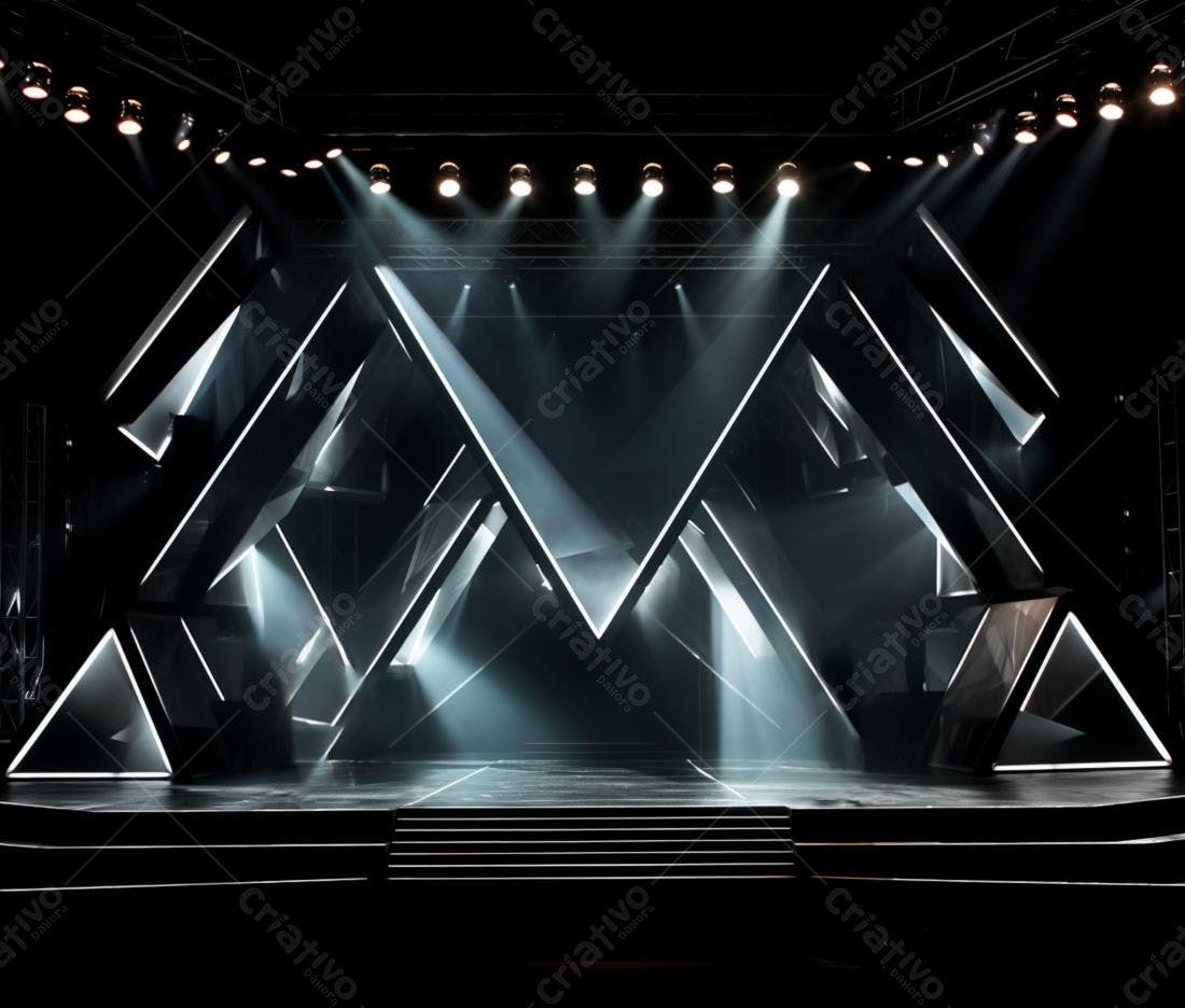Palco iluminado com estrutura geométrica