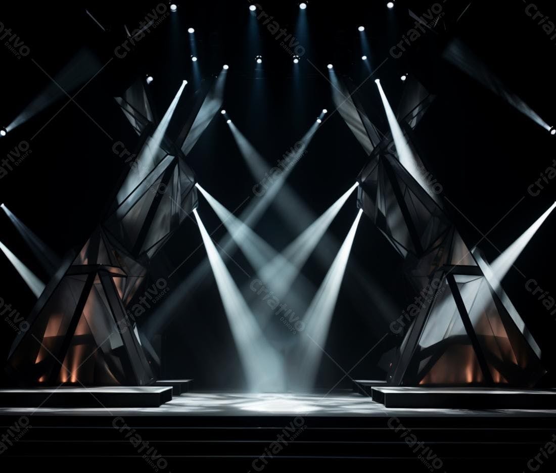 Palco iluminado com estrutura geométrica