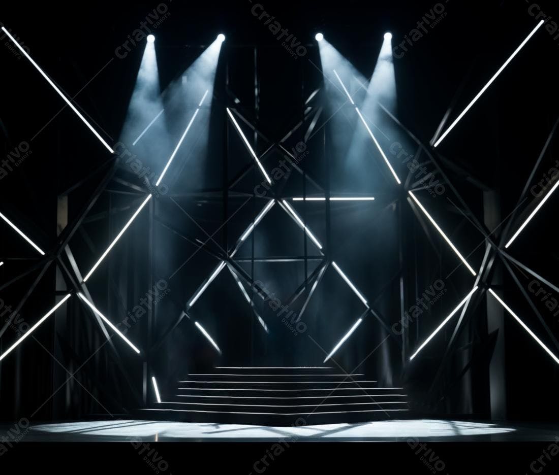 Palco iluminado com estrutura geométrica