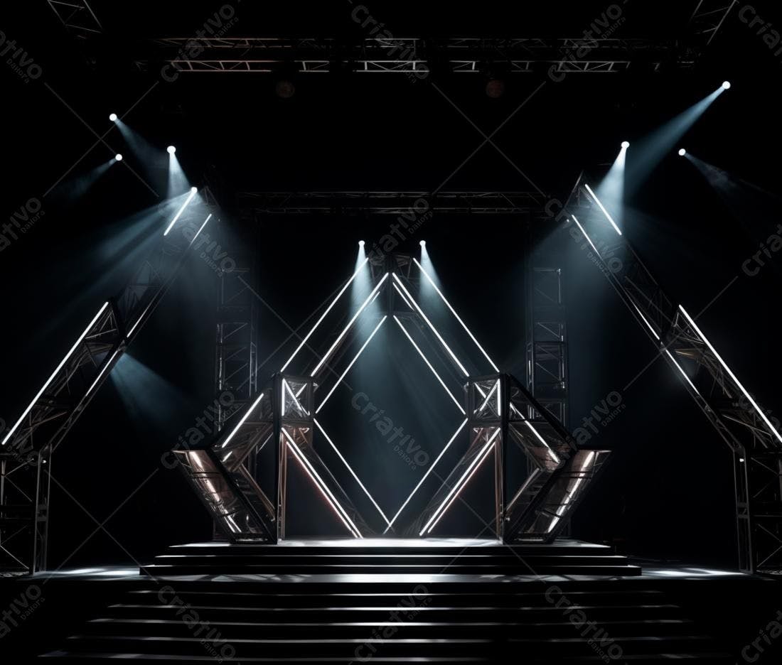 Palco com iluminação dramática e estrutura metálica