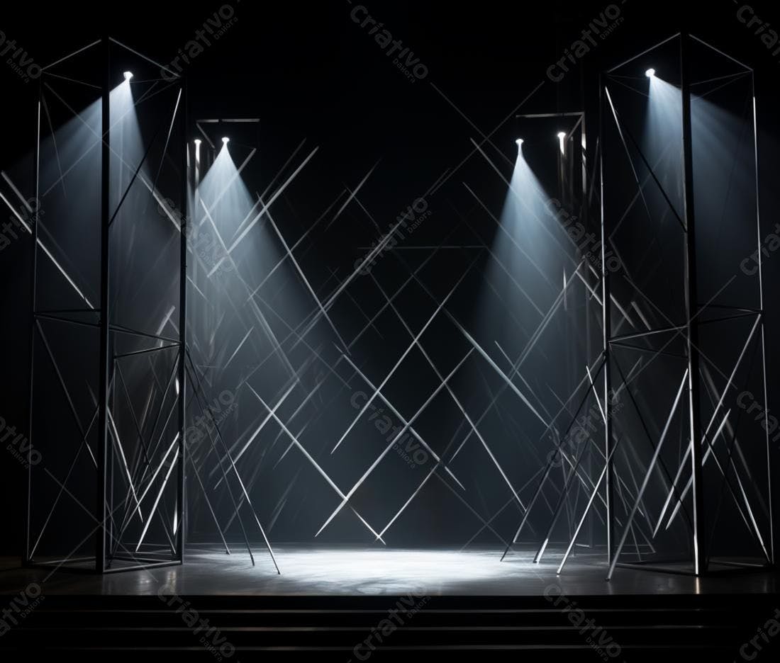 Palco iluminado com estruturas metálicas