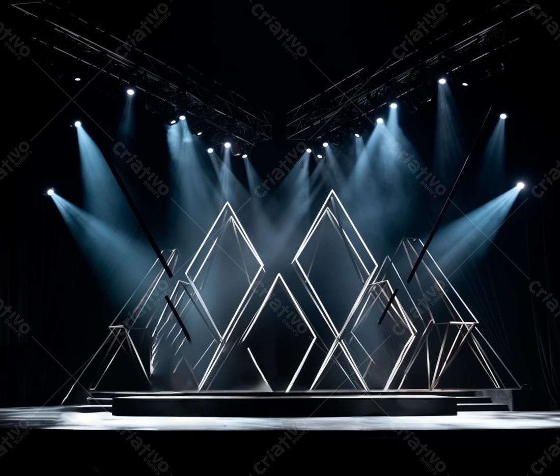 Palco com estruturas geométricas iluminado