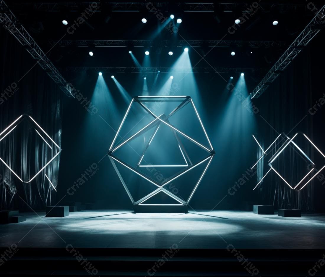 Palco com estrutura geométrica iluminada