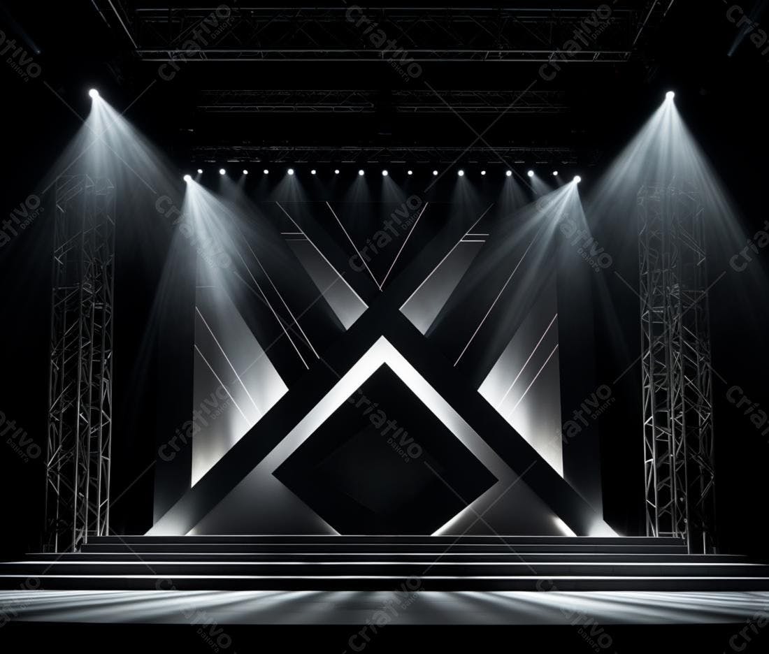 Palco iluminado em tons de cinza e preto