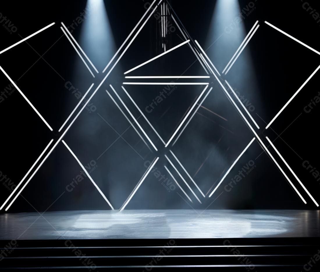 Palco iluminado com estrutura geométrica