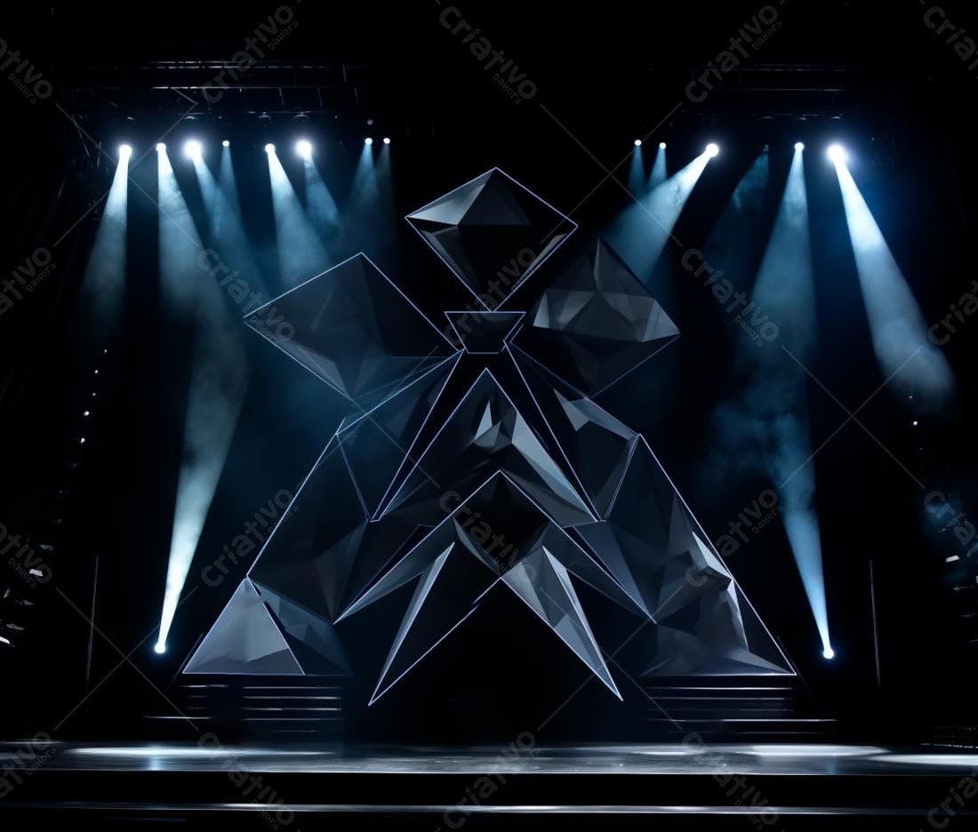 Palco com estrutura geométrica iluminada