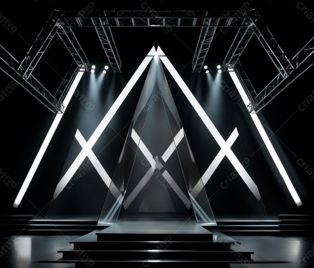 Palco minimalista preto e branco para evento