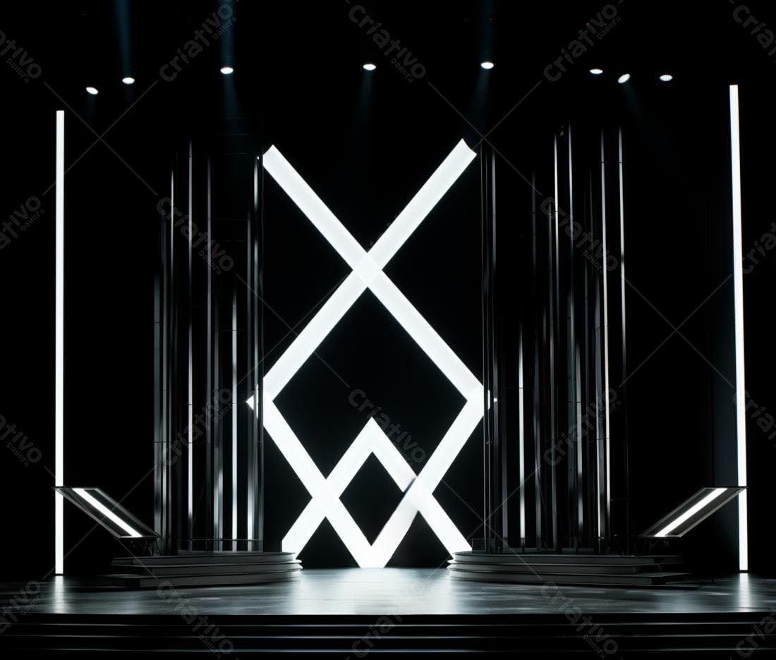 Palco minimalista preto e branco para premiação