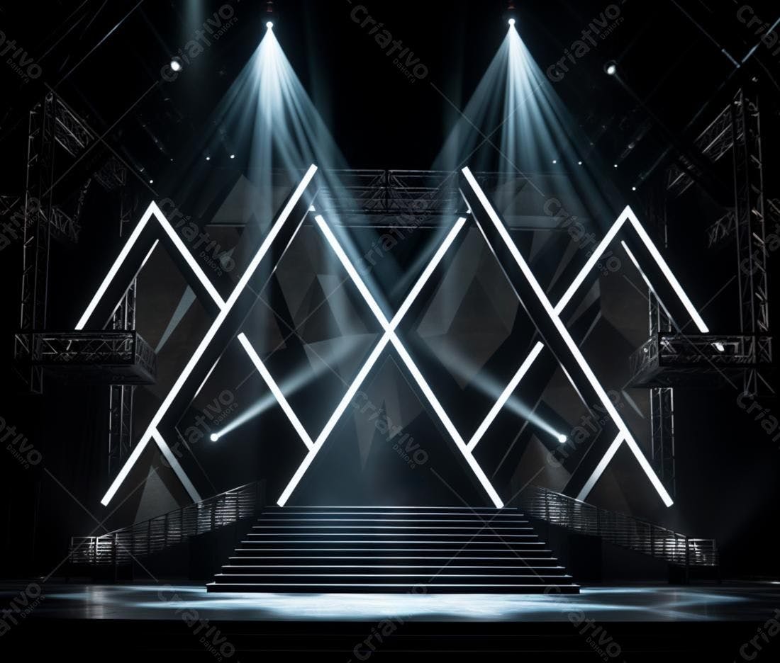 Palco iluminado com estrutura geométrica