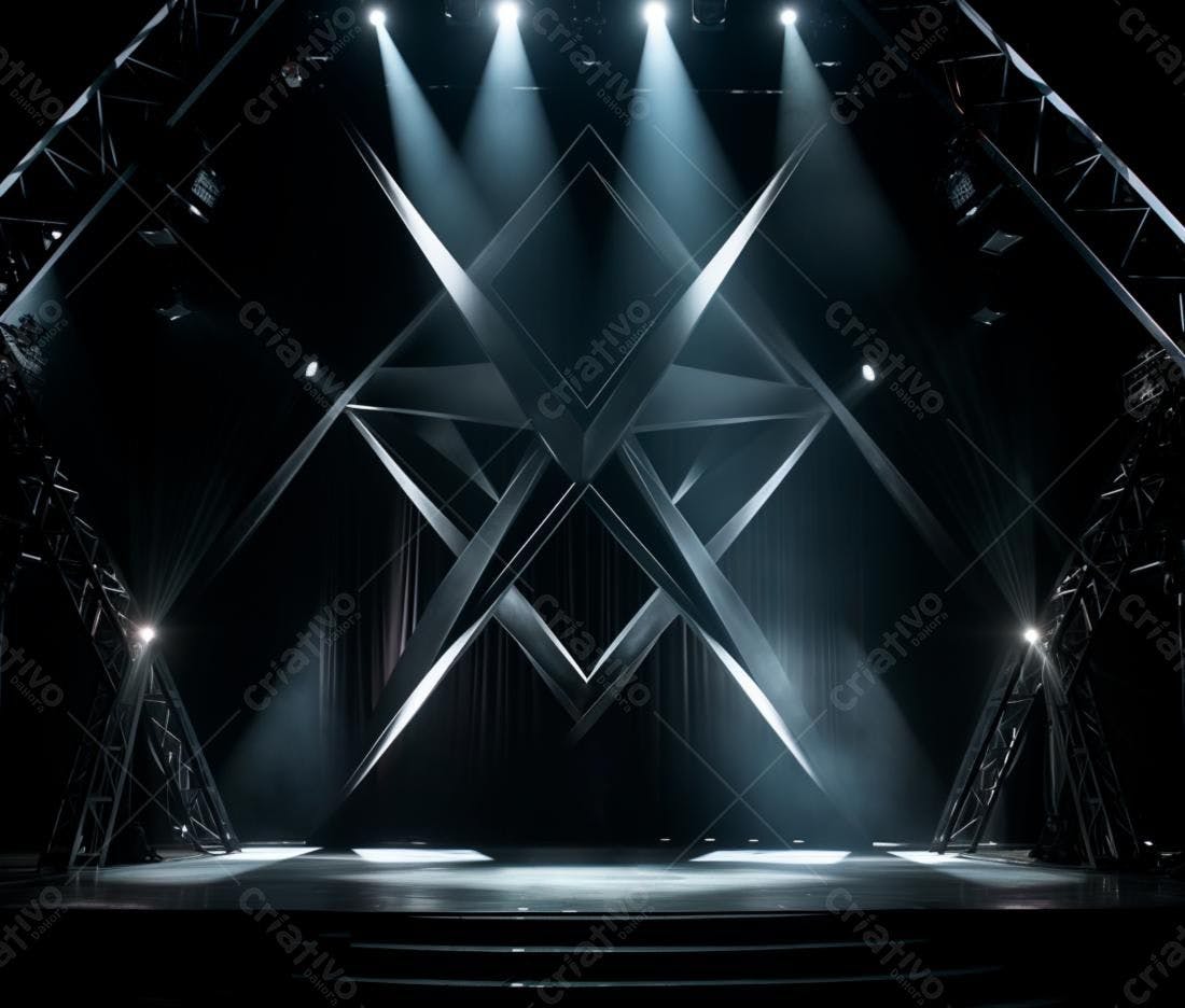 Palco iluminado com estrutura metálica