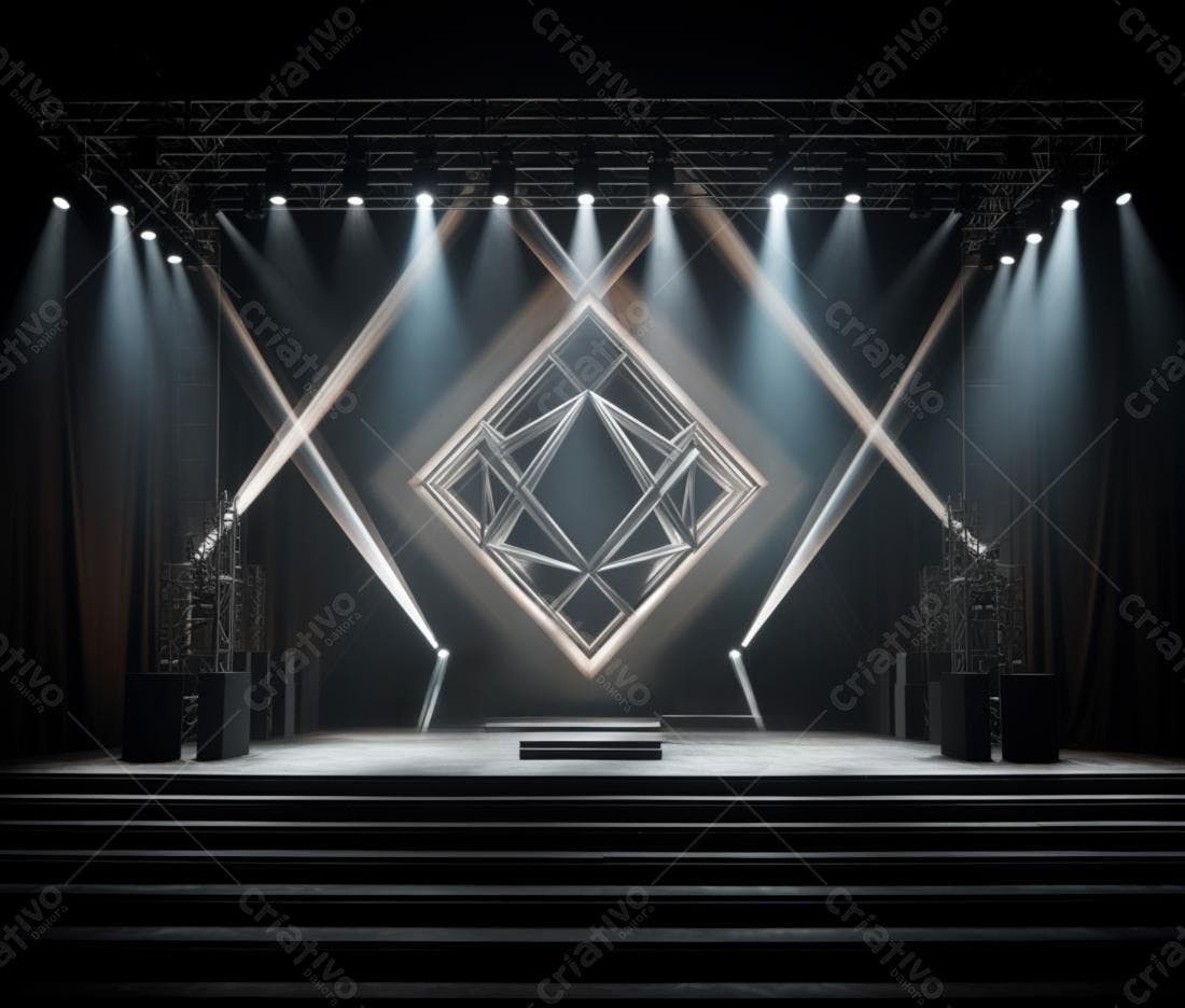 Palco iluminado com estrutura geométrica