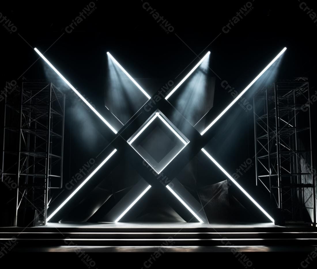 Palco com iluminação neon geométrica
